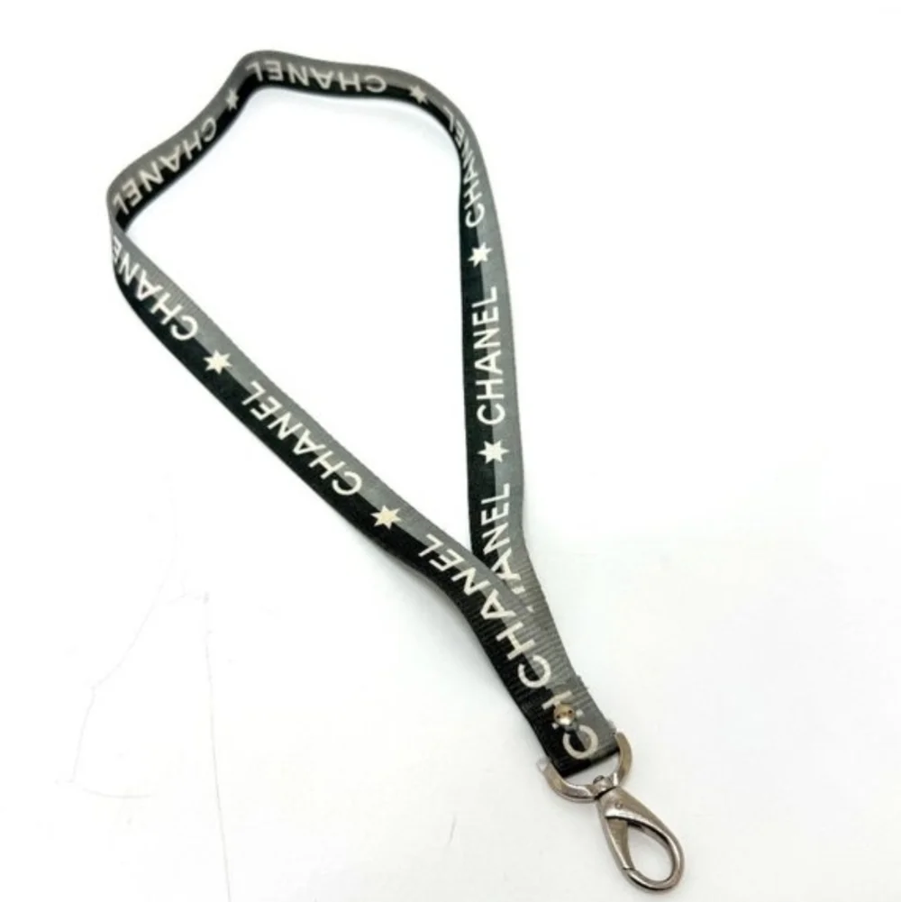 CHANEL Black Logo Lanyard Necklace